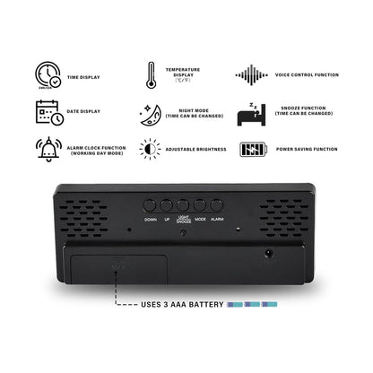 ساعة إلكترونية بيضاء CRONY GH0712 ساعة منبه رقمية ساعة منبه رقمية LED ساعة طاولة مرآة كابل USB ساعة منبه نهاية المنبه 12/24 ساعة غفوة تحكم صوتي عرض درجة الحرارة