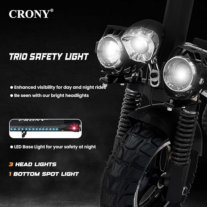CRONY V10 Big Display+Seat Electric Scooter 1200W Motor 48V/14AH Battery 25-35KM Range Disc Brakes Front/Rear Suspension