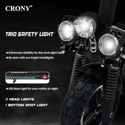 CRONY V10 Big Display+Seat Electric Scooter 1200W Motor 48V/14AH Battery 25-35KM Range Disc Brakes Front/Rear Suspension