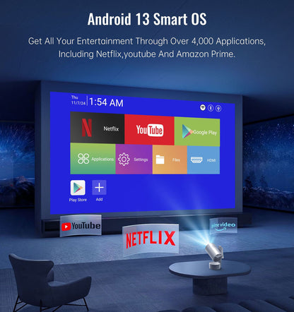 CRONY R3P Portable Mini Projector 1080P LED Smart Projector Supports 4K Decode Android with Built In Speakers