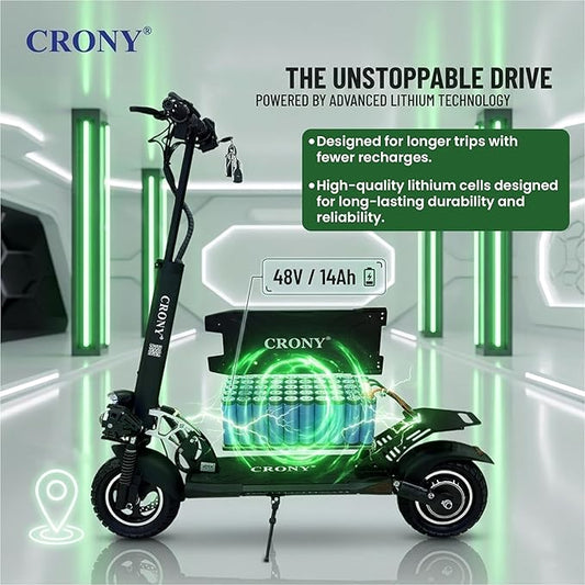 CRONY V10 Big Display+Seat Electric Scooter 1200W Motor 48V/14AH Battery 25-35KM Range Disc Brakes Front/Rear Suspension