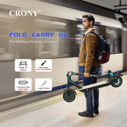 سكوتر كهربائي قابل للطي CRONY M365 مع تعليق أمامي وأضواء LED ملونة على السطح 7 ألوان للبالغين والأطفال