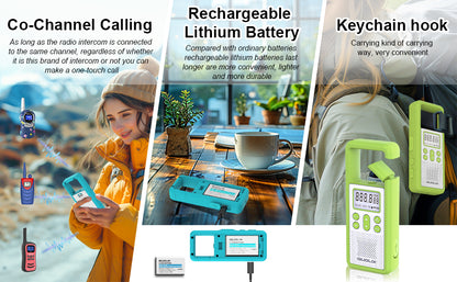 Crony Q368 Portable walkie talkleA built-in hook easily attaches to backpacks or belt loops to prevent loss.