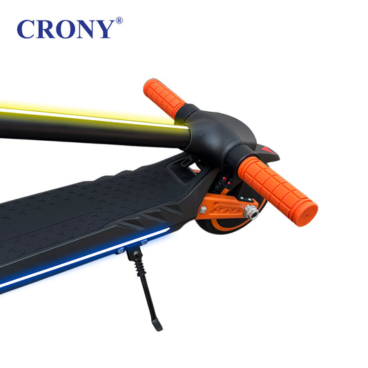 CRONY E72 Dual-Shock Electric Scooter for Kids, Orange, 150W Motor, 24V 2.6Ah Battery, 8-12KM/H Speed, 5-10KM Range, Front & Rear Suspension, LED Display, Easy Folding, 1 Year Motor Warranty