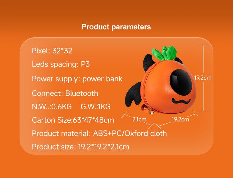 حقيبة ظهر CRONY Carrot LED ذكية لعرض البكسل الفني حقيبة ظهر قابلة للبرمجة عبر البلوتوث مع شاشة LED بحجم 32x32 عرض نصوص ورسوم متحركة مخصصة للسفر والمدرسة والتنقل هدايا تقنية