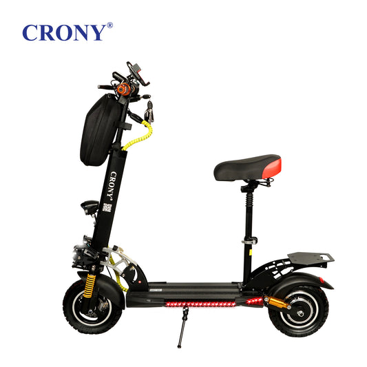 CRONY V10+ Pro Electric Scooter for Adults, Front/Rear Suspension & Brake, Bluetooth Speaker, Safety with Phone Holder&Rearview Mirror, Front Storage Bag, LED Base Lights, 45-68 KM/H Max Speed, Black