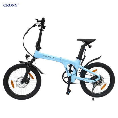 CRONY A20 Electric Bike, 350W Motor, 25–30 km/h Top Speed, 36V 9.6Ah Battery, 35–50 km Pure Electric Range, 80–100 km Assisted Range, 20-Inch Tires, Torque Sensor, Carbon Belt Drive, 2.4" IPS Color Display, Smart App, Foldable E-Bike
