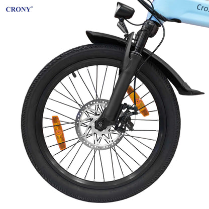 CRONY A20 Electric Bike, 350W Motor, 25–30 km/h Top Speed, 36V 9.6Ah Battery, 35–50 km Pure Electric Range, 80–100 km Assisted Range, 20-Inch Tires, Torque Sensor, Carbon Belt Drive, 2.4" IPS Color Display, Smart App, Foldable E-Bike