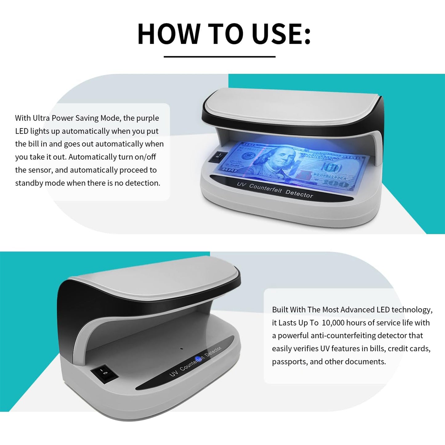 جهاز التحقق من الأوراق النقدية CRONY AL-09 أوتوماتيكي للكشف عن النقود المزيفة بالأشعة فوق البنفسجية جهاز صغير محمول لفحص النقود المزيفة بجهاز مسح بالأشعة فوق البنفسجية