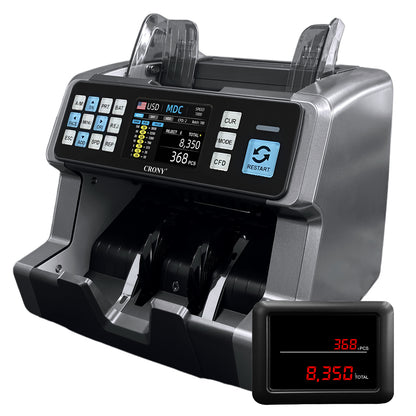 CRONY AL-920 Mix value Money Counter Machine, 1200 PCS/Min High-Speed Bill Counter with UVMG/MY/IT/2 CIS Detection, 400-500 Bill Hopper, 200 Bill Stacker, 3 Counting Modes, Currency Customization, USB & RS-232, 1 Year Warranty