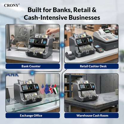 CRONY AL-920 Mix value Money Counter Machine, 1200 PCS/Min High-Speed Bill Counter with UVMG/MY/IT/2 CIS Detection, 400-500 Bill Hopper, 200 Bill Stacker, 3 Counting Modes, Currency Customization, USB & RS-232, 1 Year Warranty