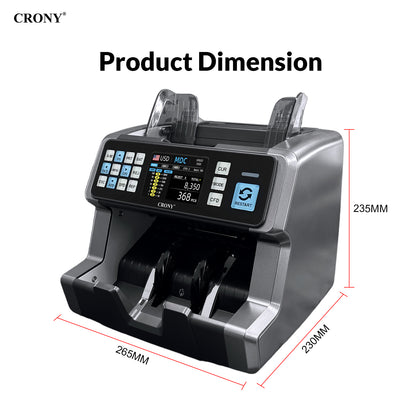 CRONY AL-920 Mix value Money Counter Machine, 1200 PCS/Min High-Speed Bill Counter with UVMG/MY/IT/2 CIS Detection, 400-500 Bill Hopper, 200 Bill Stacker, 3 Counting Modes, Currency Customization, USB & RS-232, 1 Year Warranty