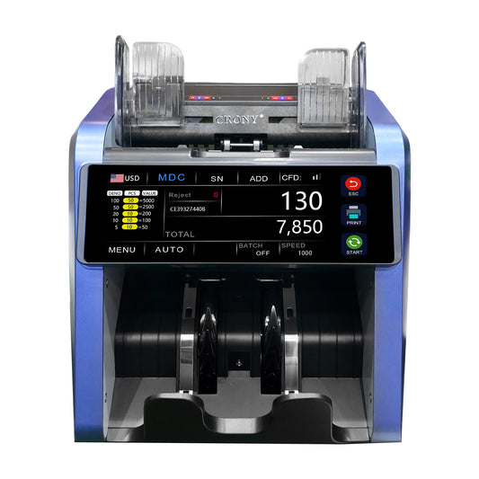 CRONY AL-930B Money Counting Machine with 5000mAh Rechargeable Battery, Professional Cash Counter with 800/1000/1200 Bills Per Minute Speed, 500 Note Hopper Capacity, Fast Accurate Portable Currency Counting for Business Use