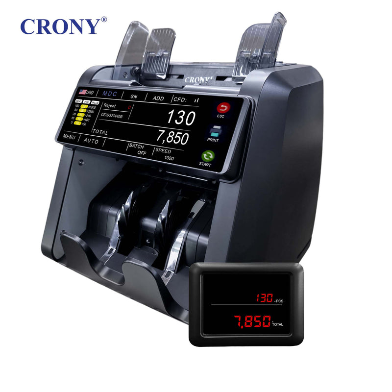 CRONY AL-930T Money Counting Machine is a high-performance banknote counter designed for fast, accurate, and reliable cash processing. With a counting speed of up to 1,200 notes per minute, it improves efficiency for banks