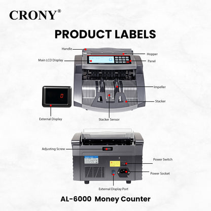 جهاز التحقق من الأوراق النقدية CRONY AL-6000 عداد نقود أوتوماتيكي آلة عد العملات