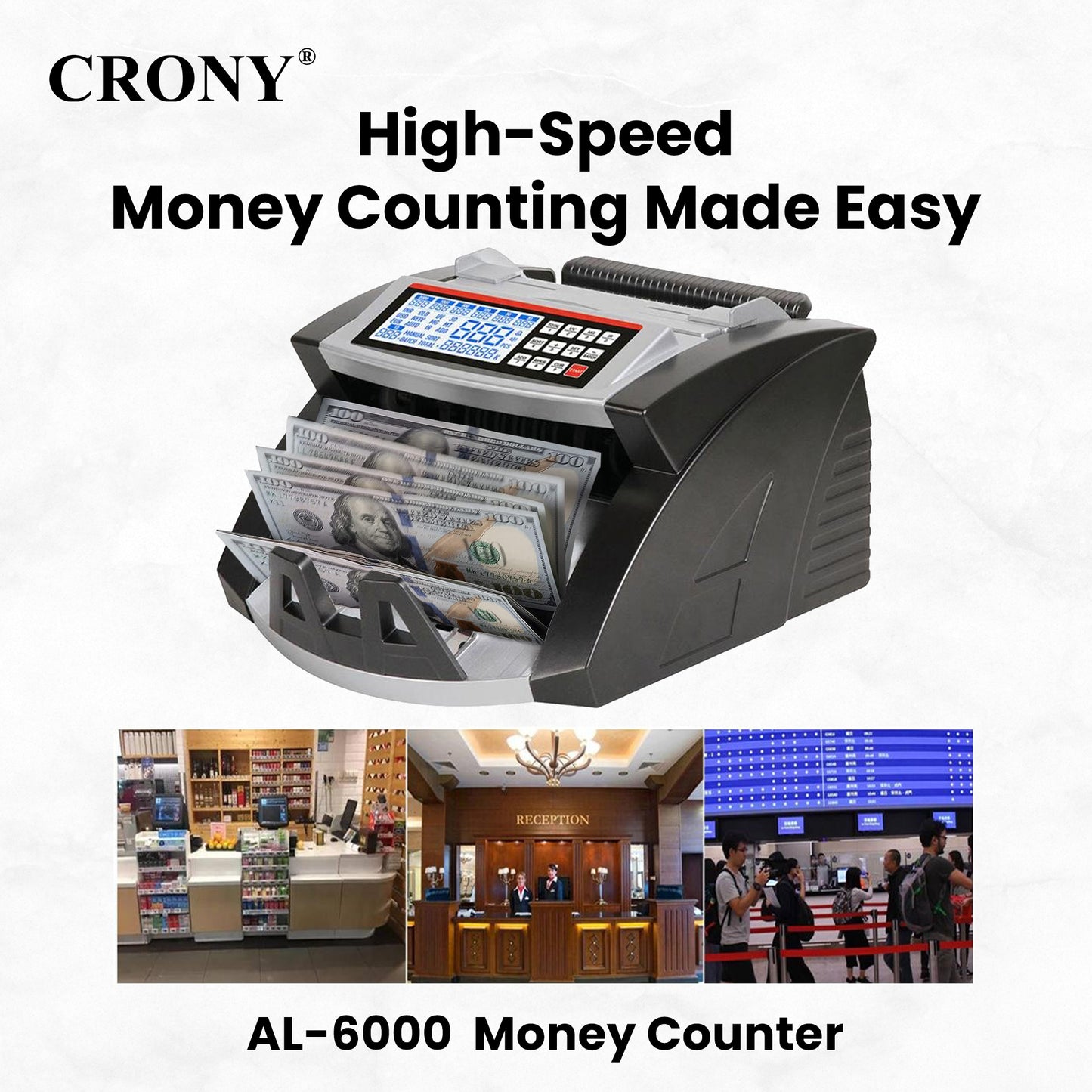 جهاز التحقق من الأوراق النقدية CRONY AL-6000 عداد نقود أوتوماتيكي آلة عد العملات
