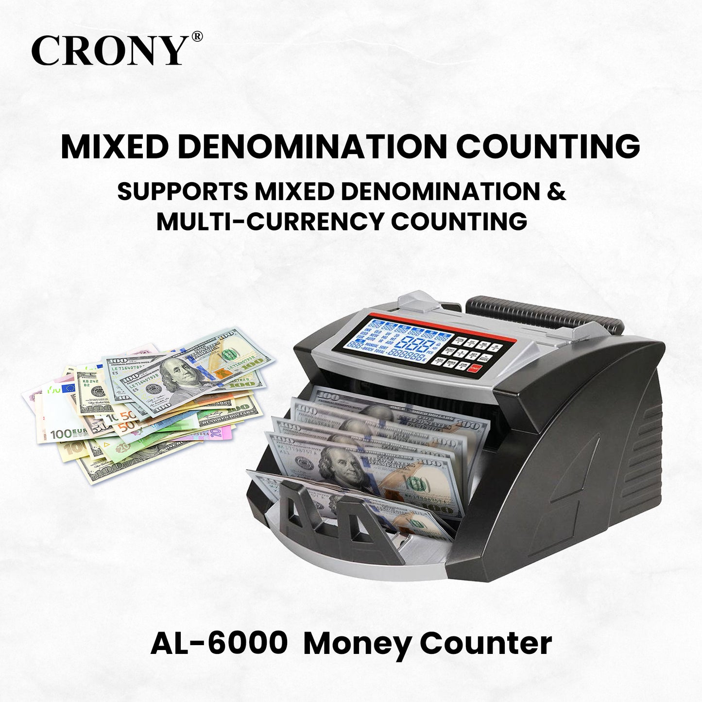 جهاز التحقق من الأوراق النقدية CRONY AL-6000 عداد نقود أوتوماتيكي آلة عد العملات