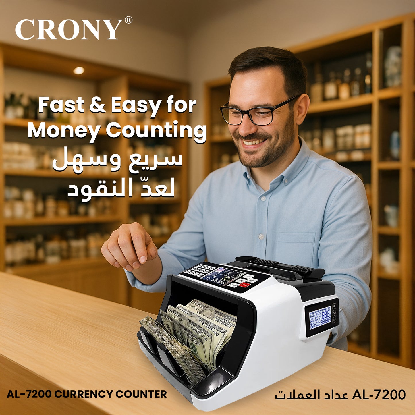 عداد العملات CRONY AL-7200 عداد قيمة الفئة الواحدة مدققات الأوراق النقدية