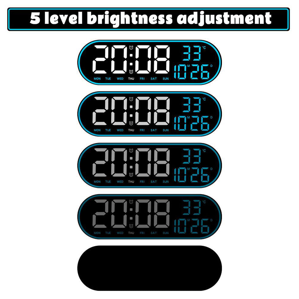 ساعة حائط إلكترونية CRPONY 8021 بيضاء + زرقاء مع عرض الساعة 5 مستويات سطوع قابلة للتعديل للمنزل والمزرعة والمكتب