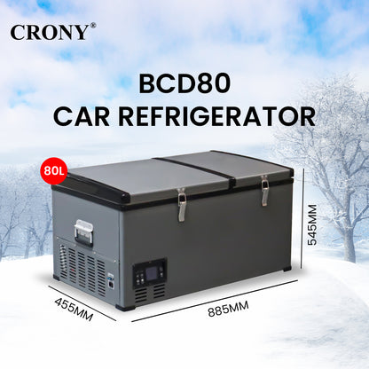 ثلاجة سيارة محمولة CRONY BCD80 80L للتبريد والتجميد للشاحنات والمناطق الخارجية مع تحكم بدرجة الحرارة بشاشة LCD من -20 إلى 10 درجة مئوية