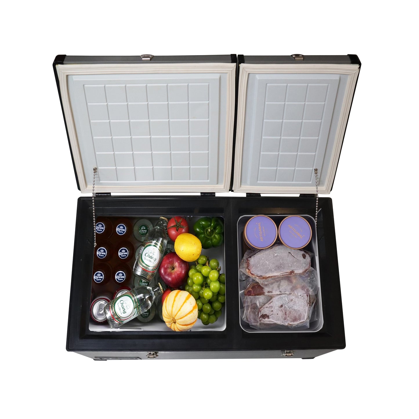 ثلاجة سيارة محمولة CRONY BCD80 80L للتبريد والتجميد للشاحنات والمناطق الخارجية مع تحكم بدرجة الحرارة بشاشة LCD من -20 إلى 10 درجة مئوية