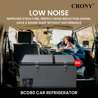 ثلاجة سيارة محمولة CRONY BCD80 80L للتبريد والتجميد للشاحنات والمناطق الخارجية مع تحكم بدرجة الحرارة بشاشة LCD من -20 إلى 10 درجة مئوية