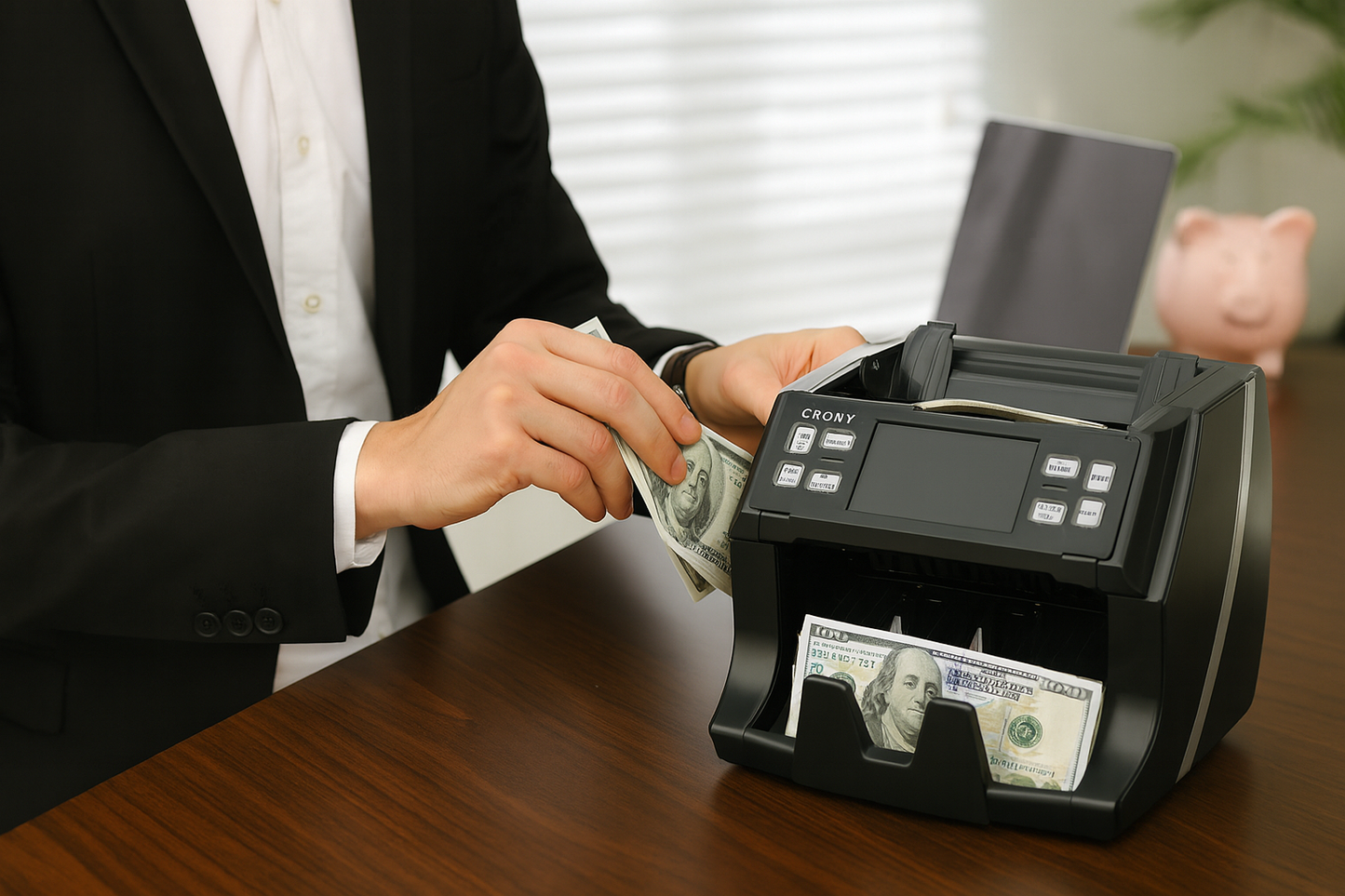 عداد النقود CRONY SH-23D بشاشة لمس TFT بحجم 4.3 بوصة مع كشف الأشعة فوق البنفسجية والمغناطيسية والمطيافية تحت الحمراء، منفذ USB من نوع C، منفذ شبكة، دعم الطابعة، وتخصيص العملات