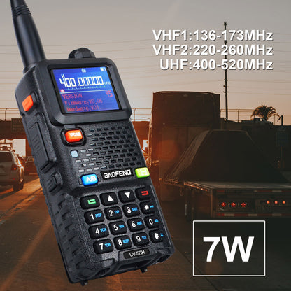 باوفينغ UV-5RH 7 واط UHF (400-480 ميجاهرتز) VHF (136-174 ميجاهرتز) ثلاثي النطاقات 999 قناة بحث التردد توقعات الطقس جهاز اتصال لاسلكي FM