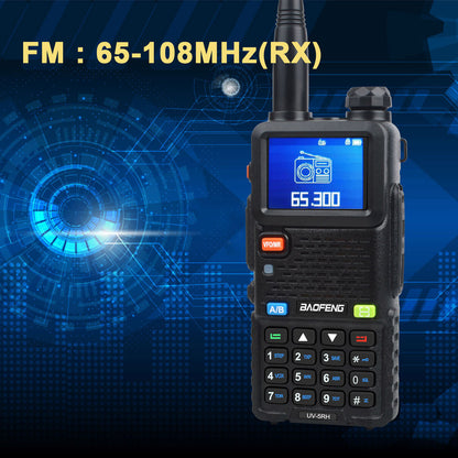 باوفينغ UV-5RH 7 واط UHF (400-480 ميجاهرتز) VHF (136-174 ميجاهرتز) ثلاثي النطاقات 999 قناة بحث التردد توقعات الطقس جهاز اتصال لاسلكي FM