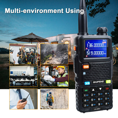 باوفينغ UV-5RH 7 واط UHF (400-480 ميجاهرتز) VHF (136-174 ميجاهرتز) ثلاثي النطاقات 999 قناة بحث التردد توقعات الطقس جهاز اتصال لاسلكي FM
