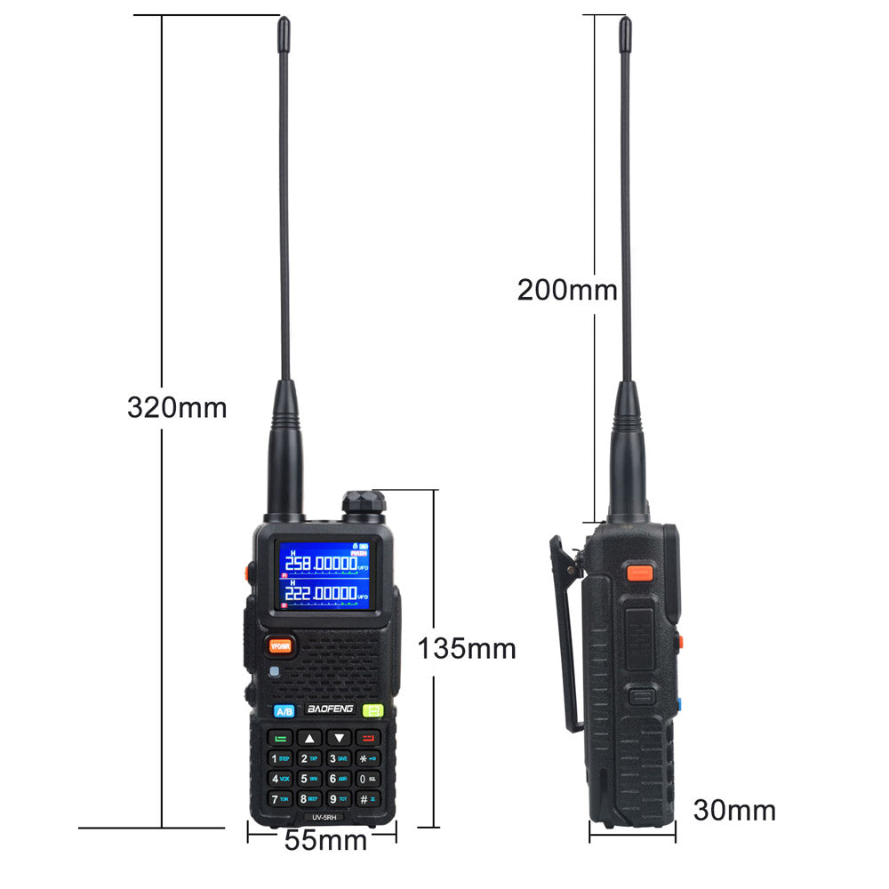 باوفينغ UV-5RH 7 واط UHF (400-480 ميجاهرتز) VHF (136-174 ميجاهرتز) ثلاثي النطاقات 999 قناة بحث التردد توقعات الطقس جهاز اتصال لاسلكي FM