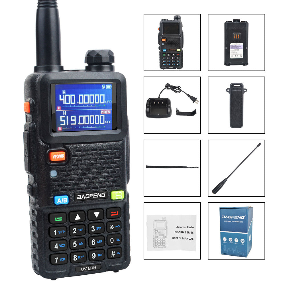 باوفينغ UV-5RH 7 واط UHF (400-480 ميجاهرتز) VHF (136-174 ميجاهرتز) ثلاثي النطاقات 999 قناة بحث التردد توقعات الطقس جهاز اتصال لاسلكي FM
