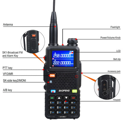 باوفينغ UV-5RH 7 واط UHF (400-480 ميجاهرتز) VHF (136-174 ميجاهرتز) ثلاثي النطاقات 999 قناة بحث التردد توقعات الطقس جهاز اتصال لاسلكي FM