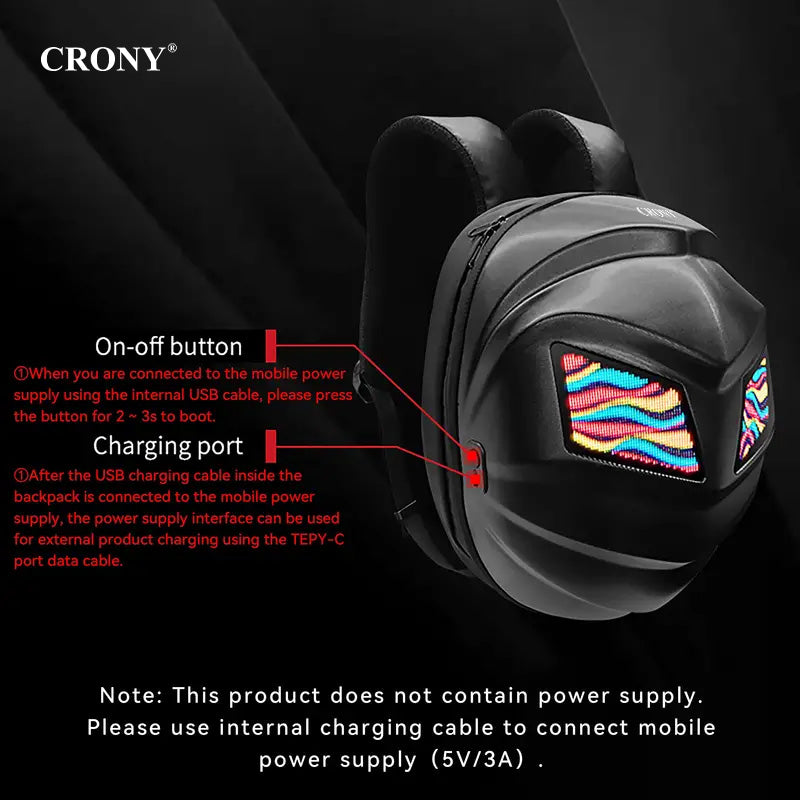 حقيبة ظهر عرض LED بتقنية نقل الماء لرجل الحديد كروني، حقيبة ظهر LED مطورة لرجل الحديد، حقيبة ظهر فارس بشاشة LED، حقيبة ظهر دراجة نارية، حقيبة سفر رائعة، حقيبة سكوتر -2