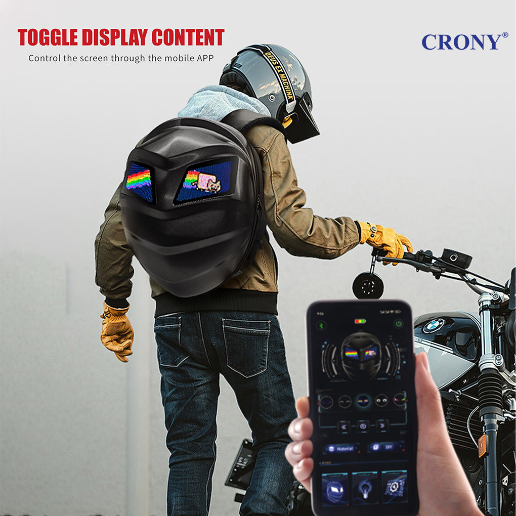 حقيبة ظهر عرض LED بتقنية نقل الماء لرجل الحديد كروني، حقيبة ظهر LED مطورة لرجل الحديد، حقيبة ظهر فارس بشاشة LED، حقيبة ظهر دراجة نارية، حقيبة سفر رائعة، حقيبة سكوتر -2