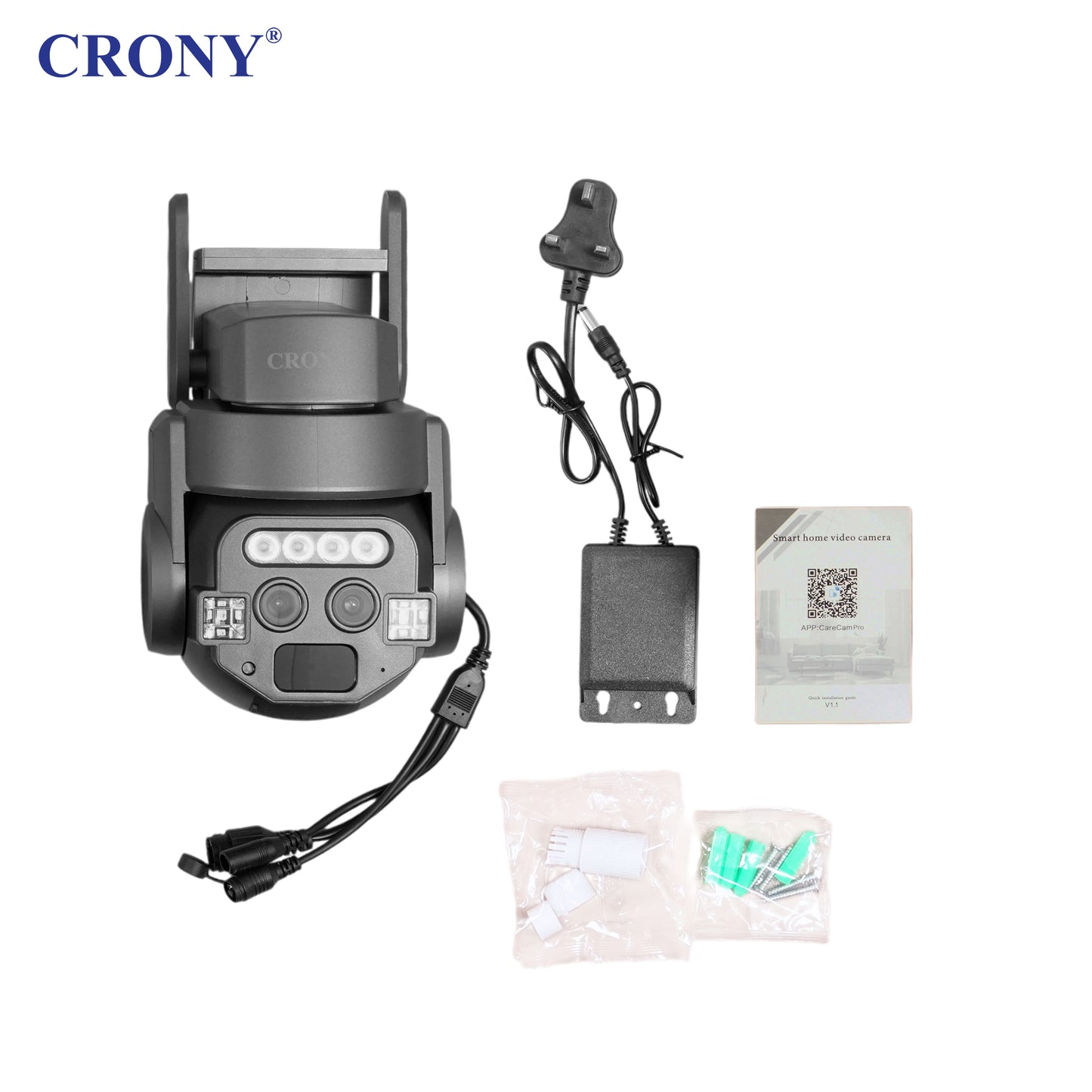 CRONY CM-Q820EM 6MP PTZ Wireless Security Camera, 2K Dual Lens, WiFi & Ethernet, 275° Pan 90° Tilt, Two-Way Audio, IR Night Vision, Motion & Human Detection, TF Card & Cloud Storage, Android & iOS App