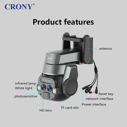 CRONY CM-Q820EM 6MP PTZ Wireless Security Camera, 2K Dual Lens, WiFi & Ethernet, 275° Pan 90° Tilt, Two-Way Audio, IR Night Vision, Motion & Human Detection, TF Card & Cloud Storage, Android & iOS App