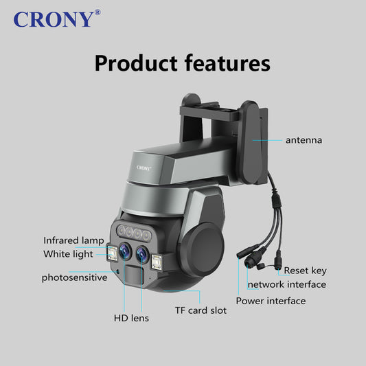 CRONY CM-Q820EM 6MP PTZ Wireless Security Camera, 2K Dual Lens, WiFi & Ethernet, 275° Pan 90° Tilt, Two-Way Audio, IR Night Vision, Motion & Human Detection, TF Card & Cloud Storage, Android & iOS App