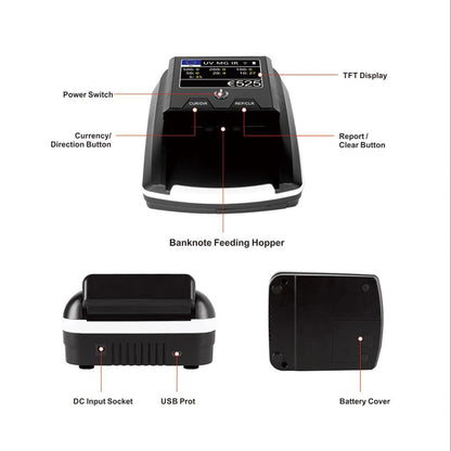 جهاز التحقق من الأوراق النقدية CRONY CN-136 كاشف النقود التلقائي شاشة TFT كاشف الأوراق المزيفة كاشف الأوراق النقدية المحمولة عداد النقود المزيفة عداد النقود