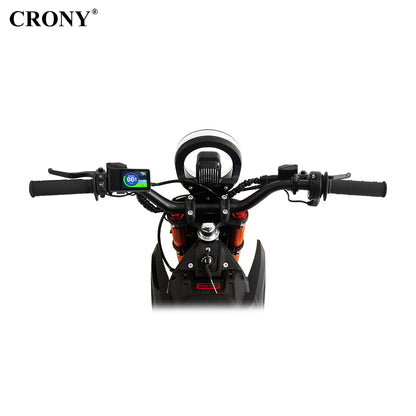 CRONY CRONY-01 High Configuration Electric Dirt Bike 2500W Motor, 48V 24Ah Battery, 45-55KM Range, 50-68KM/H Speed, Dual Suspension, Off-Road Tires, Bluetooth Speaker, LED Headlamp, Phone Holder, Digital Display, Free Helmet, 1 Year Motor Warranty