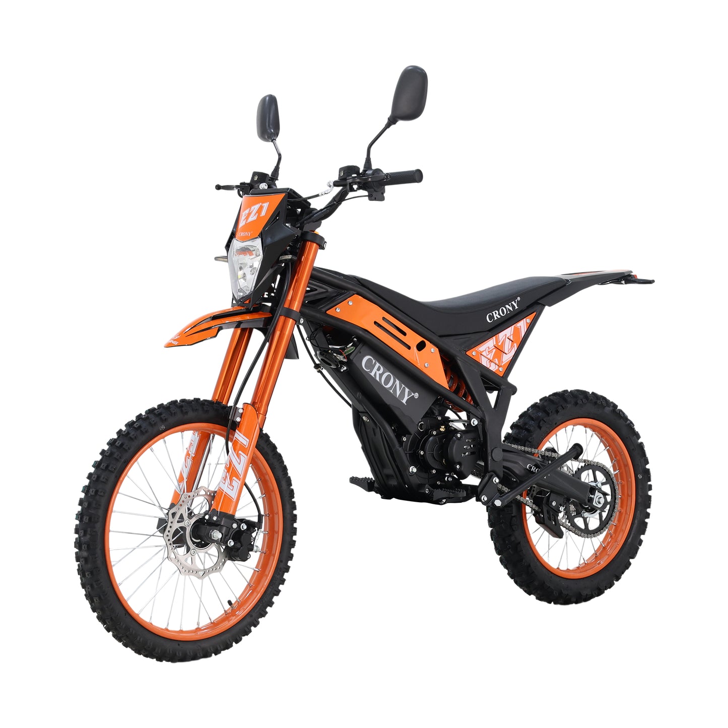 CRONY-06 E-Dirt Bike, 6000W Electric Dirt Bike with 85–100 KM/H Top Speed, 72V 27Ah Battery, 55–70 KM Range, Dual Suspension, Front & Rear Disc Brakes, 19"/16" Off-Road Tires, LED Display, Headlight & Rearview Mirror