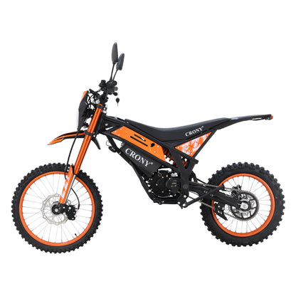 CRONY-06 E-Dirt Bike, 6000W Electric Dirt Bike with 85–100 KM/H Top Speed, 72V 27Ah Battery, 55–70 KM Range, Dual Suspension, Front & Rear Disc Brakes, 19"/16" Off-Road Tires, LED Display, Headlight & Rearview Mirror