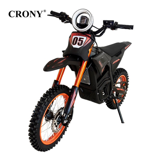 CRONY CRONY-01 High Configuration Electric Dirt Bike 2500W Motor, 48V 24Ah Battery, 45-55KM Range, 50-68KM/H Speed, Dual Suspension, Off-Road Tires, Bluetooth Speaker, LED Headlamp, Phone Holder, Digital Display, Free Helmet, 1 Year Motor Warranty