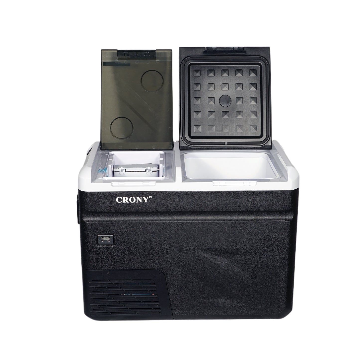 ثلاجة منزلية وسيارة CRONY IC36 بسعة 36 لتر مع ماكينة ثلج، فتاحة زجاجات، حامل أكواب، وحماية بطارية السيارة