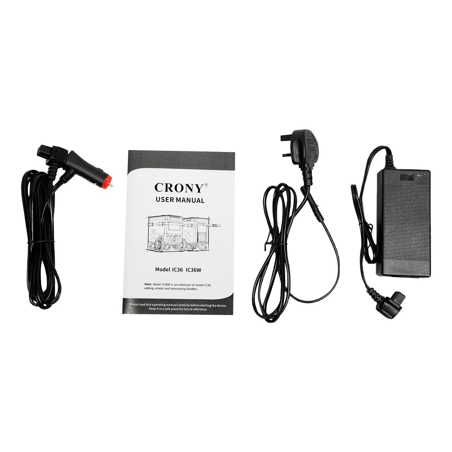 ثلاجة منزلية وسيارة CRONY IC36 بسعة 36 لتر مع ماكينة ثلج، فتاحة زجاجات، حامل أكواب، وحماية بطارية السيارة