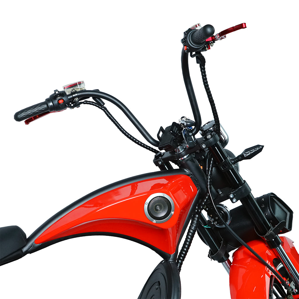 كروني نيو X1 سيارة هارلي إلكتروموبيل مع مكبر صوت BT سيارة إلكتروموبيل سكوتر كهربائي سيتيكوكو عجلة سميكة أحمر