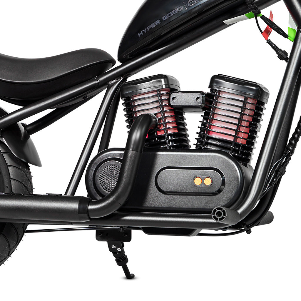 كروني EL-MB03P للأطفال هارلي طلاء أسود مع تطبيق صوت بلوتوث ودخان مزيف ضوء LED