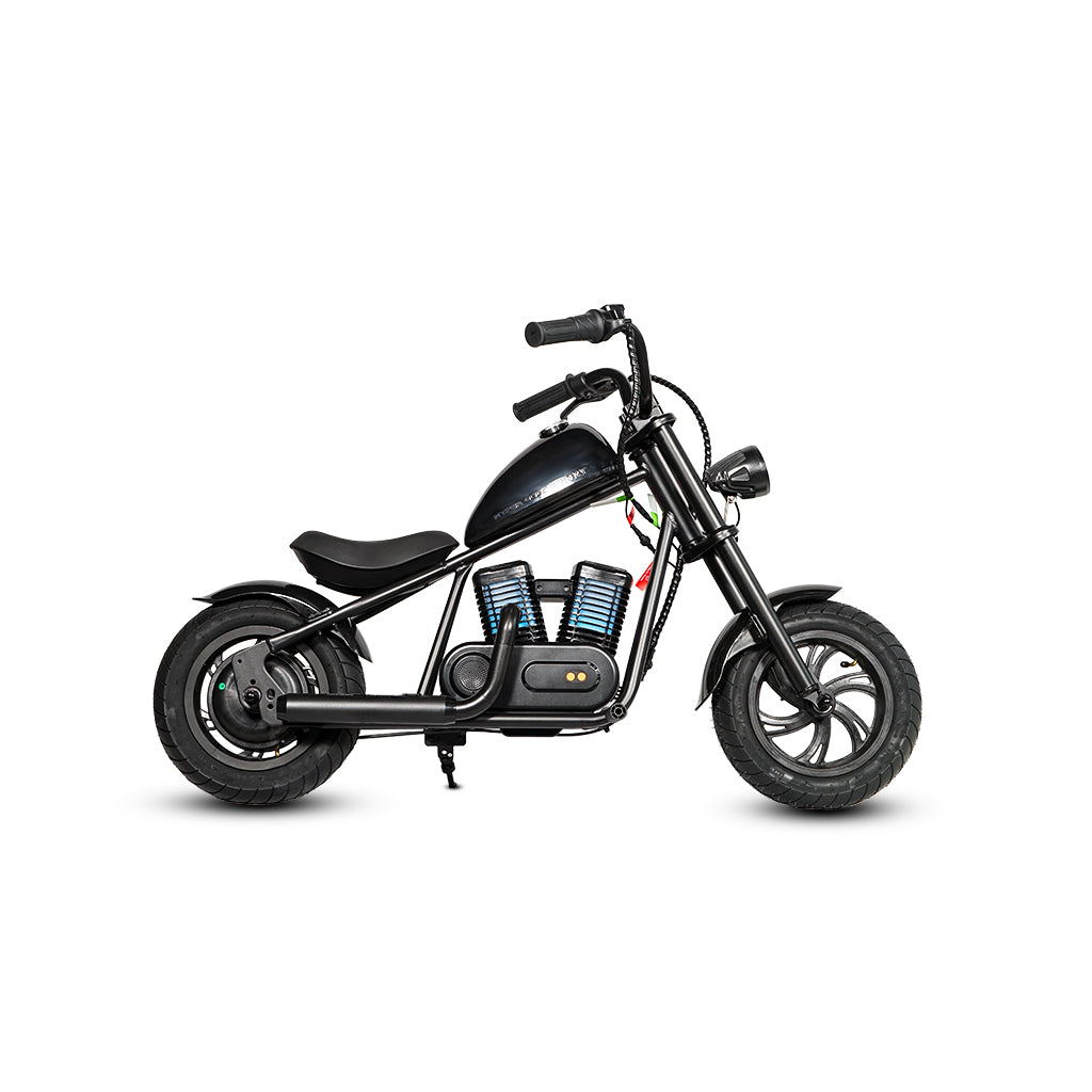 كروني EL-MB03P للأطفال هارلي طلاء أسود مع تطبيق صوت بلوتوث ودخان مزيف ضوء LED