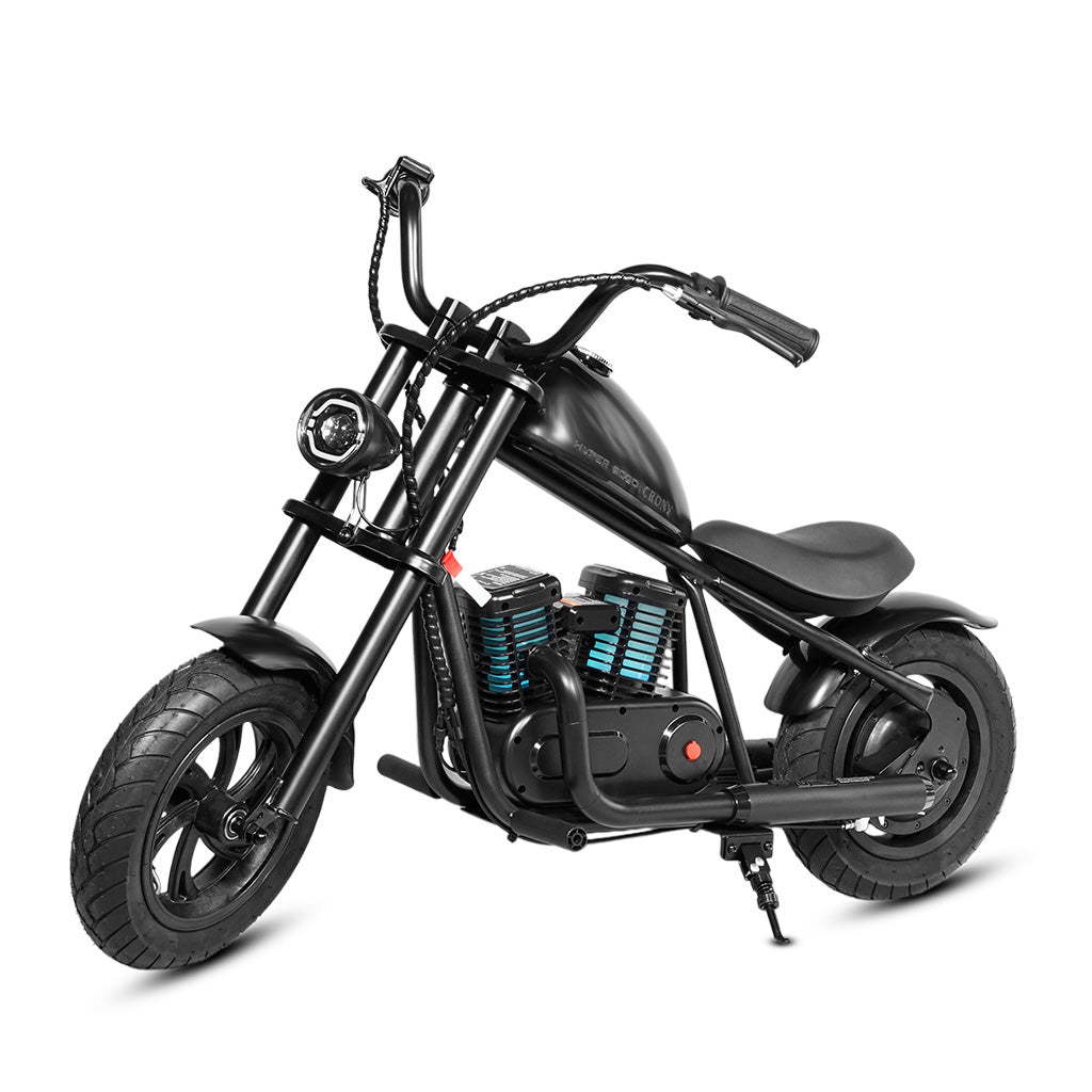 كروني EL-MB03P للأطفال هارلي طلاء أسود مع تطبيق صوت بلوتوث ودخان مزيف ضوء LED