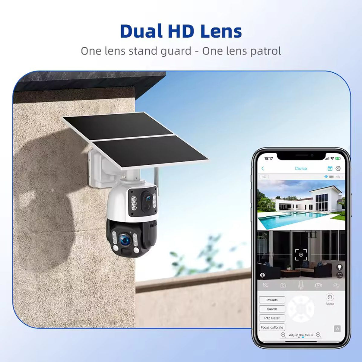 كروني RBX-SD500 كاميرا شمسية خارجية للأمن بقدرة منخفضة 50 ضعف 4G مع رؤية ليلية ملونة كاملة وتتبع الحركة وكشف الإنسان